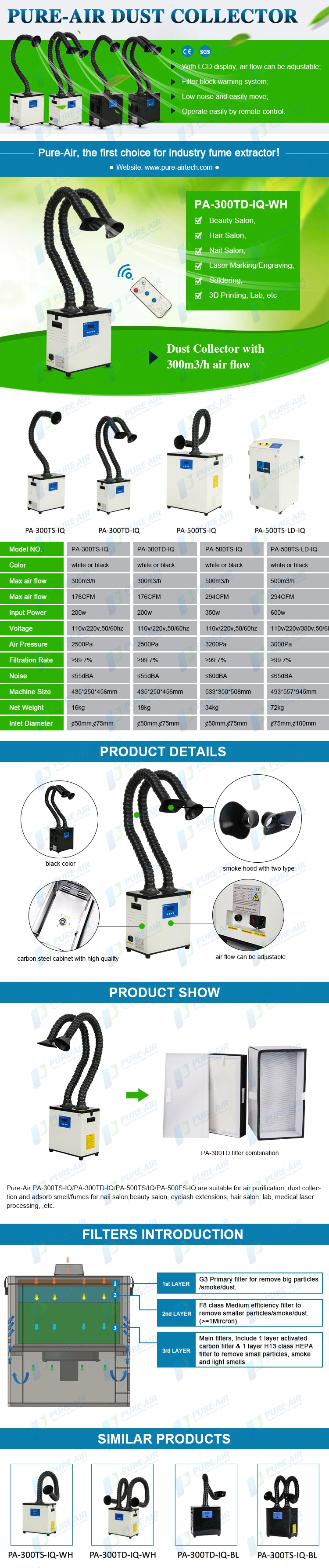 Pure-Air PA-300TD-IQ Industrial Other Air Cleaning Equipment For Laser Machine/ Soldering Tools